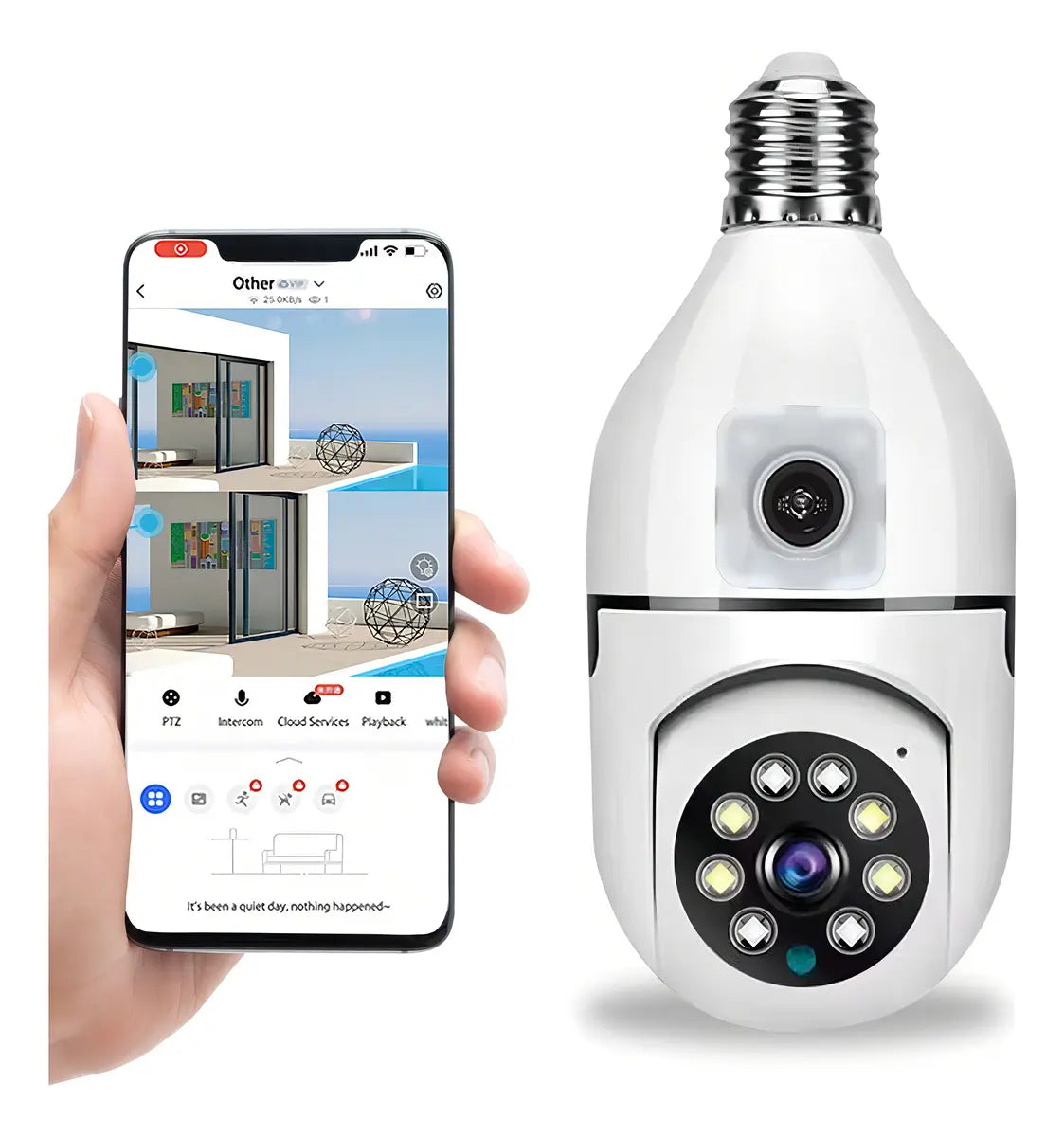 Cámara de Seguridad A067 BulbCam 360° Dual – Vigilancia Inteligente y Cobertura Total para tu Hogar