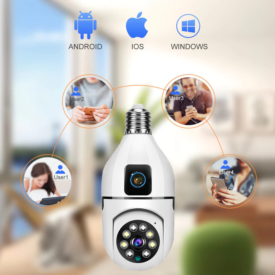 Cámara de Seguridad A067 BulbCam 360° Dual – Vigilancia Inteligente y Cobertura Total para tu Hogar